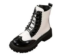 Botas de tacón grueso con cordones y punta redonda en dos tonos grandes para botas comerciales en el extranjero, Blanco, 42 EU