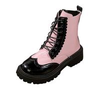 Botas de tacón grueso con cordones y punta redonda en dos tonos grandes para botas comerciales en el extranjero, Rosa claro., 38 EU