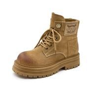 Botas de tacón Grueso de Ante para Mujer, Estilo británico con Puntera Redonda y Suela de Goma Antideslizante, Ligeras y cómodas para Actividades al Aire Libre, Ropa de Trabajo, Caminar y Trabajar