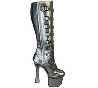 Botas de tacón Grueso de Plataforma Punk gótico para Mujer hasta la Rodilla - para Fiesta de Navidad, Discoteca, Eventos Festivos,Plata,44 EU