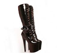 Botas de tacón Grueso Estilo Victoriano para Mujer, con Plataforma hasta la Rodilla - para Fiesta de Navidad, Discoteca, Eventos Festivos,Negro,35 EU