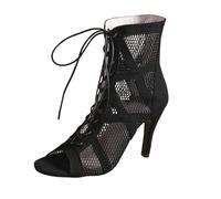 Botas de tacón para clase de baile, sandalias de tacón alto, zapatos sexys, zapatos negros de malla, tacones de aguja, tacones altos, sandalias con cordones con boca de pescado, zapatos de baile para