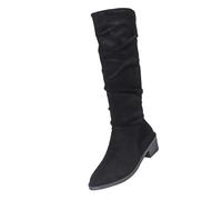 Botas de tacón plano con cabeza redonda y tacón cuadrado largas occidentales para invierno, retro, talla grande, botas de lluvia cómodas para mujer, Black, 37.5 EU