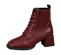 Botas de tobillo cómodas e informales para mujer, de encaje, para lluvia, caminar, tacón de bloque, para clima frío, ciudad, por encima de la rodilla, elásticas, vino, 37.5 EU