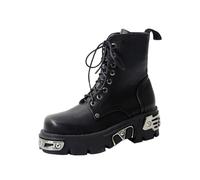 Botas de tobillo con plataforma de estilo punk para mujer, botas de motocicleta de moda, zapatos gruesos para mujer, decoración de metal, color negro, botas de gran tamaño, un color, 43 1/3 EU