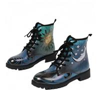Botas de tobillo de impresión de cráneo y floral de las mujeres - Botas de combate góticas elegantes Botas de cuero de plataforma de tacón grueso de encaje para las niñas Señoras Navidad de Halloween
