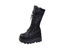 Botas de tobillo de plataforma gótica de mujeres con botines de ala de murciélagos Tisos de bloque grueso de punta redonda botas de combate de motocicleta punk cómodas botines góticos cortos