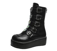 Botas de tobillo de plataforma gótica de mujeres con botines de ala de murciélagos Tisos de bloque grueso de punta redonda botas de combate de motocicleta punk cómodas botines góticos cortos