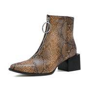 Botas de Tobillo de tacón Grueso con Cremallera Frontal y Punta Cuadrada para Mujer,Botines Chelsea de Piel de Serpiente de Moda,Bota Occidental de Fiesta Plateada clásica,Marrón,42 EU