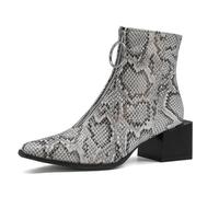 Botas de Tobillo de tacón Grueso con Cremallera Frontal y Punta Cuadrada para Mujer,Botines Chelsea de Piel de Serpiente de Moda,Bota Occidental de Fiesta Plateada clásica,Snake,38 EU