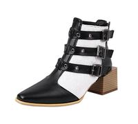 Botas de tobillo de tacón medio para mujer de moda europea y hebilla de cinturón a juego para mujer 2025 con cabeza redonda, cremallera trasera, pantorrilla grande, White, 38.5 EU