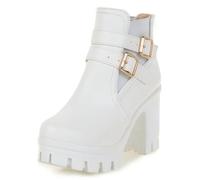 Botas de Tobillo Elegantes con Plataforma Mujer Tacones Altos Gruesos Botas Cortas Plataforma Resistente al Agua para Noche de Fiesta y Viaje Estilo Casual Urbano,Blanca,35 EU