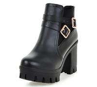 Botas de Tobillo Elegantes con Plataforma Mujer Tacones Altos Gruesos Botas Cortas Plataforma Resistente al Agua para Noche de Fiesta y Viaje Estilo Casual Urbano,Negro,37 EU