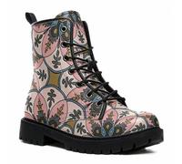 Botas de tobillo estampadas mujer con diseño vegano de rejilla (cuadros/rayas/círculos) en cuero Botines combate florales elegantes para diario viajes fiestas y festividades (personalizables)