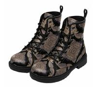 Botas de tobillo estampadas mujer con diseño vegano de rejilla (cuadros/rayas/círculos) en cuero Botines combate florales elegantes para diario viajes fiestas y festividades (personalizables)