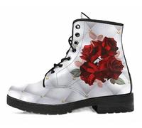Botas de tobillo estampadas para mujer con diseño engranajes rosas calaveras y flores cuero Botines combate florales para uso diario viajes fiestas Navidad Halloween San Valentín (personalizable)