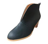 Botas de Tobillo Mujeres Cuero Tacón Corto Apilado Fahsion Moda Botines Elegantes Confort (Black, 36)