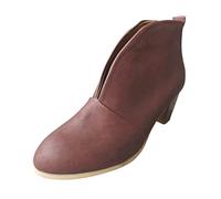 Botas de Tobillo Mujeres Cuero Tacón Corto Apilado Fahsion Moda Botines Elegantes Confort (Red, 36)