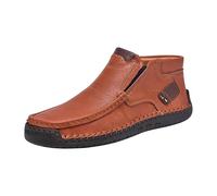 Botas de tobillo para hombre, de piel sintética, sin cordones, para vestir, botas de negocios, parte inferior plana, zapatos para caminar, antideslizantes, para exteriores, retro, a la moda, casuales