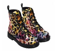 Botas de tobillo para mujer con estampado de leopardo, luna, calavera y flores - Plataforma gótica con cordones de cuero, perfectas para viajes, diario, Halloween, Navidad y fiestas