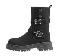 Botas de tobillo para mujer, con plataforma de cabeza redonda, color marrón | Botas de caña corta para mujer, botines con tacón ancho, botines cortos, suela de perfil, media bota