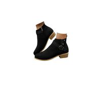 Botas de tobillo para mujer, de tacón bajo, planas, de ante sintético, con hebilla elástica, puntera redonda, botas cortas con cremallera lateral, zapatos de otoño, botas vaqueras occidentales de moda