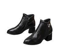 Botas de tobillo para mujer, estilo británico, impermeables, elegantes con cremallera lateral, ligeras, tacón grueso, botas Chelsea cortas, Black, 37.5 EU