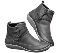 Botas de tobillo para mujer, planas, vintage, de cuero, con soporte de arco, ligeras, informales, cómodas, antideslizantes, impermeables, modernas, clásicas, de talla grande, gris, 43 EU