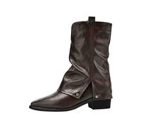 Botas de tobillo para mujer, plegables, holgadas, de ajuste ancho, tacón de bloque, botas vaqueras para mujer, botas de media pantorrilla, puntera puntiaguda, zapatos de vestir de charol, calzado de