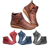 Botas de tobillo para mujer, punta redonda, de piel sintética, con cordones, para exteriores, cómodas, para trabajar, prácticas, con suela antideslizante, marrón, 41 EU