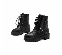 Botas De Tobillo para Mujeres Botas De Combate con Cordones con Cierre De Cremallera Botas De Tobillo Planas,Negro,35 EU