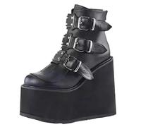 Botas de tobillo punk góticas para mujer, botas de motocicleta, botas de plataforma, botas de cuña para otoño, cinturón redondo, Lolita Punk, Black, 43 1/3 EU