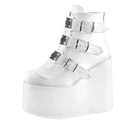 Botas de tobillo punk góticas para mujer, botas de motocicleta, botas de plataforma, botas de cuña para otoño, cinturón redondo, Lolita Punk, White, 43 1/3 EU