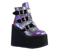 Botas de tobillo punk góticas para mujer, botas de motocicleta, botas de plataforma, botas de cuña para otoño, cinturón redondo, Lolita Punk, Purple, 43 1/3 EU