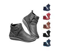 Botas de trabajo para mujer, talla 5, de ajuste ancho, cómodas, con soporte de arco, tacón bajo, elegantes, vintage, retro, para otoño e invierno, Gris C, 36.5 EU