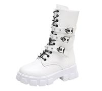 Botas de vaquero altas para mujer, botas de motorista para mujer, de piel, botas largas, botas modernas punk, botines con hebilla gótica, botas de moto prácticas, Blanco, 41 EU