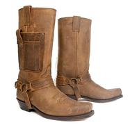 Botas de Vaquero Occidentales para Hombres - Punta Cuadrada, Cuero PU, Estilo Vintage Steampunk, Tacón Bajo, Caña Media, para Jinete, Motociclista, Cosplay - Marrón, 43