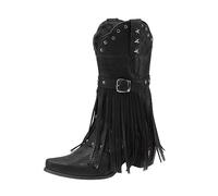 Botas de Vaquero para Mujer, Bota Occidental, Punta Estrecha, tacón Grueso bajo, Borla decoración, Botines Zapatos de Mujer, Estilo Cowboy Elegante para Diario y Festivales