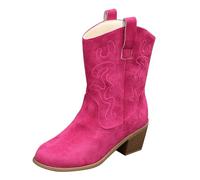 Botas de vaquero para mujer, botas de vaquero para mujer, medias altas, con tacón de bloque, bota sin cordones, monocolor, estilo vintage, tallas grandes, botas de invierno, botas de senderismo, Rosa