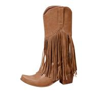 Botas de vaquero para mujer con tacón de embudo, botas sobre la rodilla para mujer, botas de motorista con flecos, botas occidentales puntiagudas, botas altas hasta la rodilla, botas de equitación
