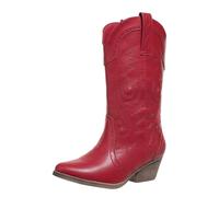 Botas de vaquero para mujer, hasta la rodilla, con punta alta, tacón grueso, botas largas, ligeras, botas largas al aire libre, botas ligeras de transición para otoño e invierno, rojo, 39 EU