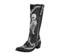 Botas de vaquero para mujer, medias botas de Halloween, con tacón de bloque, hebillas, botas occidentales, monocolor, punta puntiaguda, botines antideslizantes, para exteriores, tallas grandes, botas