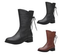 Botas de vaquero para mujer, otoño e invierno, botas occidentales de altura media, botas largas, botas retro de piel sintética, botas de entretiempo, tacón de bloque con cordones, media altura, botas