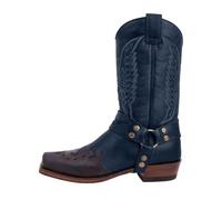 Botas de vaquero unisex occidental, tallo bordado, arnés decorativo con hebillas y remaches en el tobillo, punta puntiaguda, tacón pequeño, estable, botas retro para baile, estilo country, diario, 01