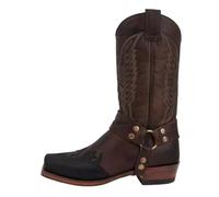 Botas de vaquero unisex occidental, tallo bordado, arnés decorativo con hebillas y remaches en el tobillo, punta puntiaguda, tacón pequeño, estable, botas retro para baile, estilo country, diario, 01