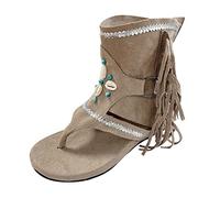 Botas de verano para mujer - Sandalias planas de playa con borlas Adornos de zapatos - Plataforma Peeptoe Peep Toe - Botines de suela ligera y suave - Sandalias de ocio elegantes, caqui, 41
