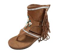 Botas de verano para mujer - Sandalias planas de playa con borlas Adornos de zapatos - Plataforma Peeptoe Peep Toe - Botines de suela ligera y suave - Sandalias de ocio elegantes, marrón, 41