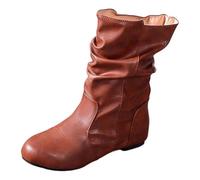 Botas de Vestir Botas de Media Pantorrilla Moda para Mujer, diseño cómodo y sin Cordones para Ocasiones Informales y laborales, Color sólido versátil, Estilo clásico Cuero (Brown, 36)
