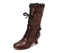 Botas de Vestir Rujer Botas de Mujer Lolita otoño e Invierno Comercio Exterior Europa y América, Media Pierna con tacón Medio y Encaje Hojas Lazo, Media Pierna (Brown, 40)