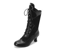 Botas de Vestir Rujer Botas de Mujer Lolita otoño e Invierno Comercio Exterior Europa y América, Media Pierna con tacón Medio y Encaje Hojas Lazo, Media Pierna (Black, 42)